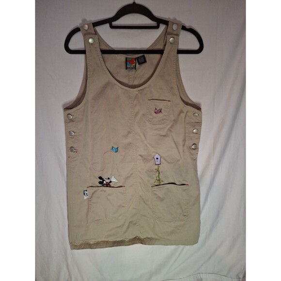 VTG MICKEY Unlimited Jerry Leigh Khaki Embroidered Overall Dress Size S - Picture 10 of 10
